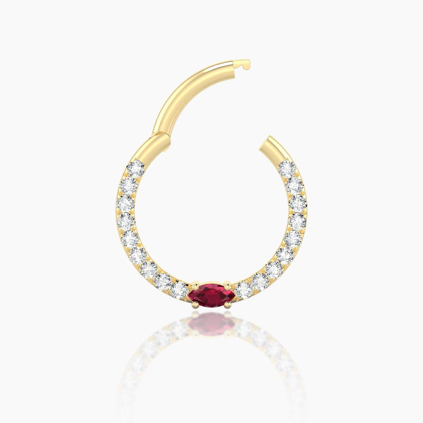 Inanna | 18k Yellow Gold 9.5 mm Marquise Ruby & Diamond Daith Piercing