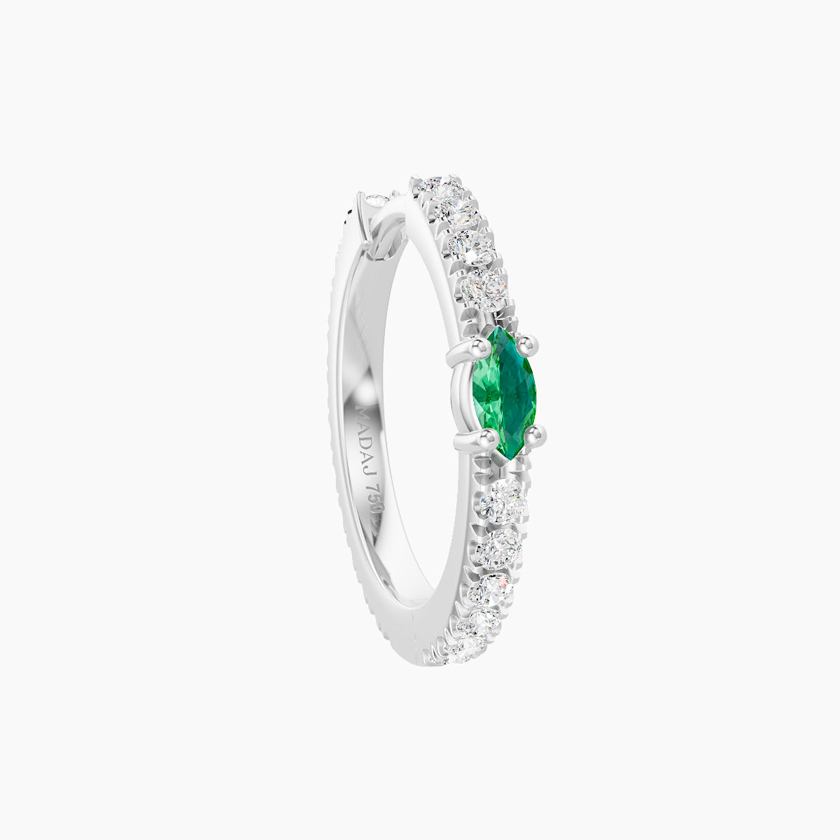 Inanna | 18k White Gold 9.5 mm Marquise Emerald & Diamond Hoop Piercing