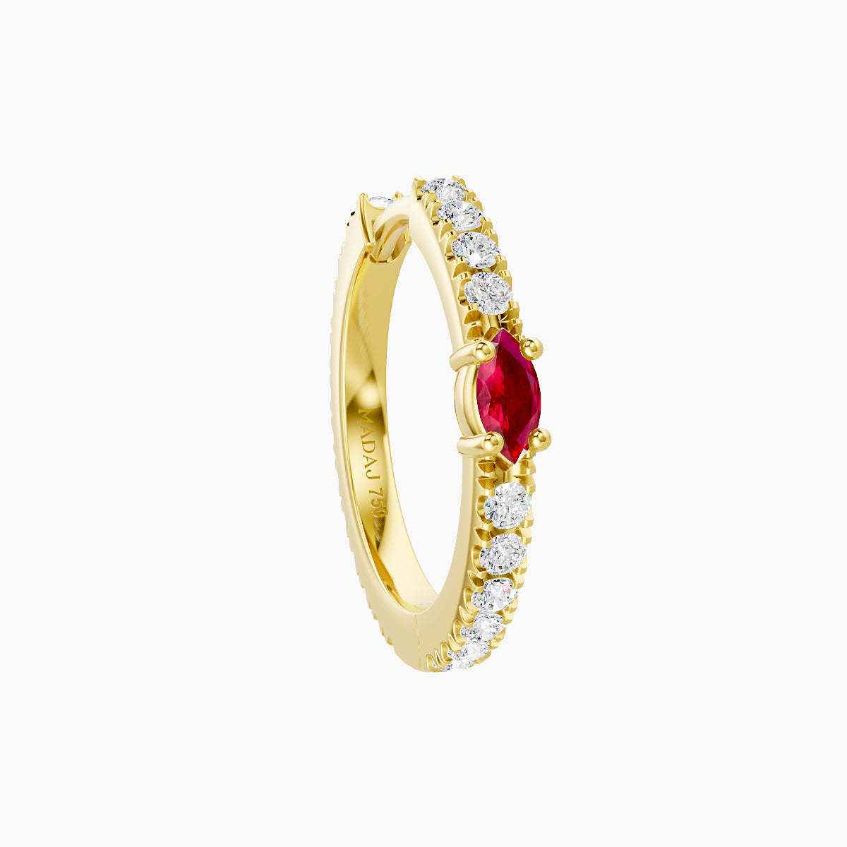 Inanna | 18k Yellow Gold 9.5 mm Marquise Ruby & Diamond Hoop Piercing
