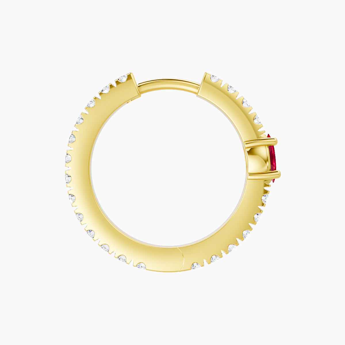 Inanna | 18k Yellow Gold 9.5 mm Marquise Ruby & Diamond Hoop Piercing