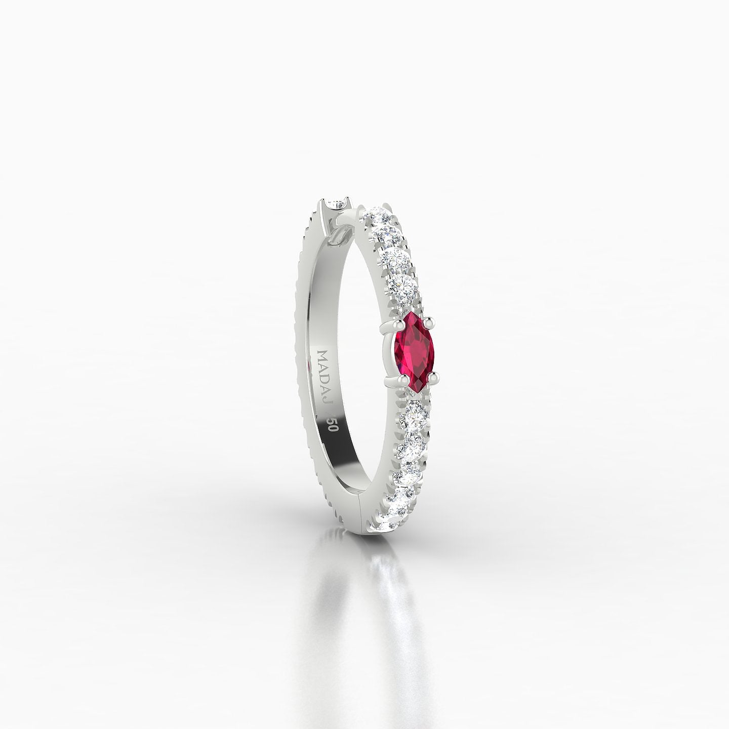 Inanna | 18k White Gold 9.5 mm Marquise Ruby & Diamond Hoop Piercing