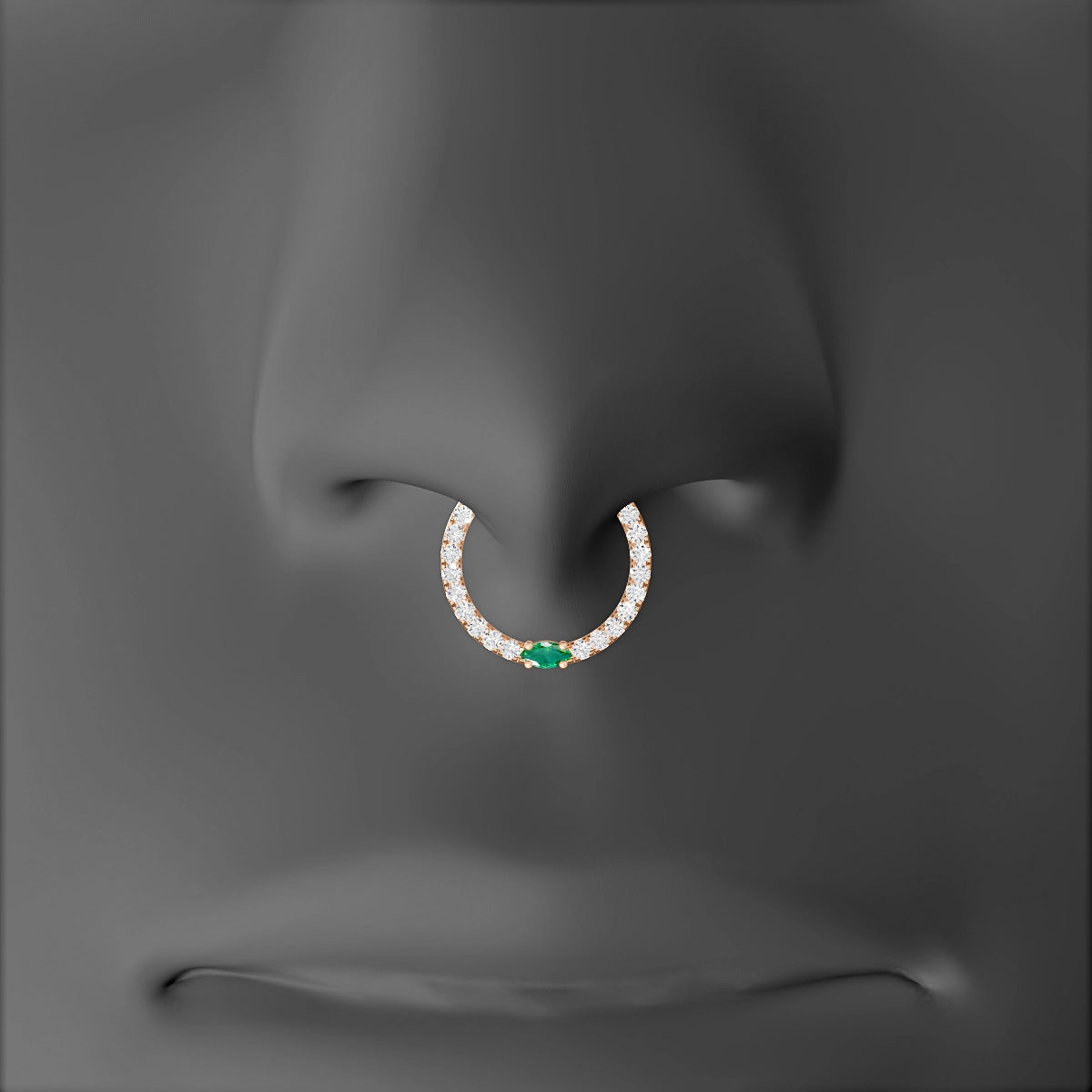 Inanna | 18k Rose Gold 9.5 mm Marquise Emerald & Diamond Septum Piercing