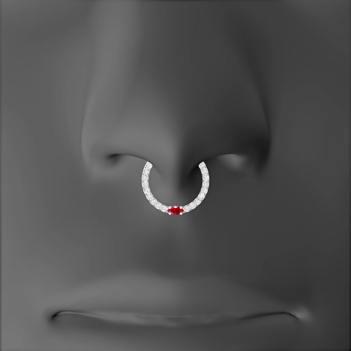 Inanna | 18k White Gold 9.5 mm Marquise Ruby & Diamond Septum Piercing