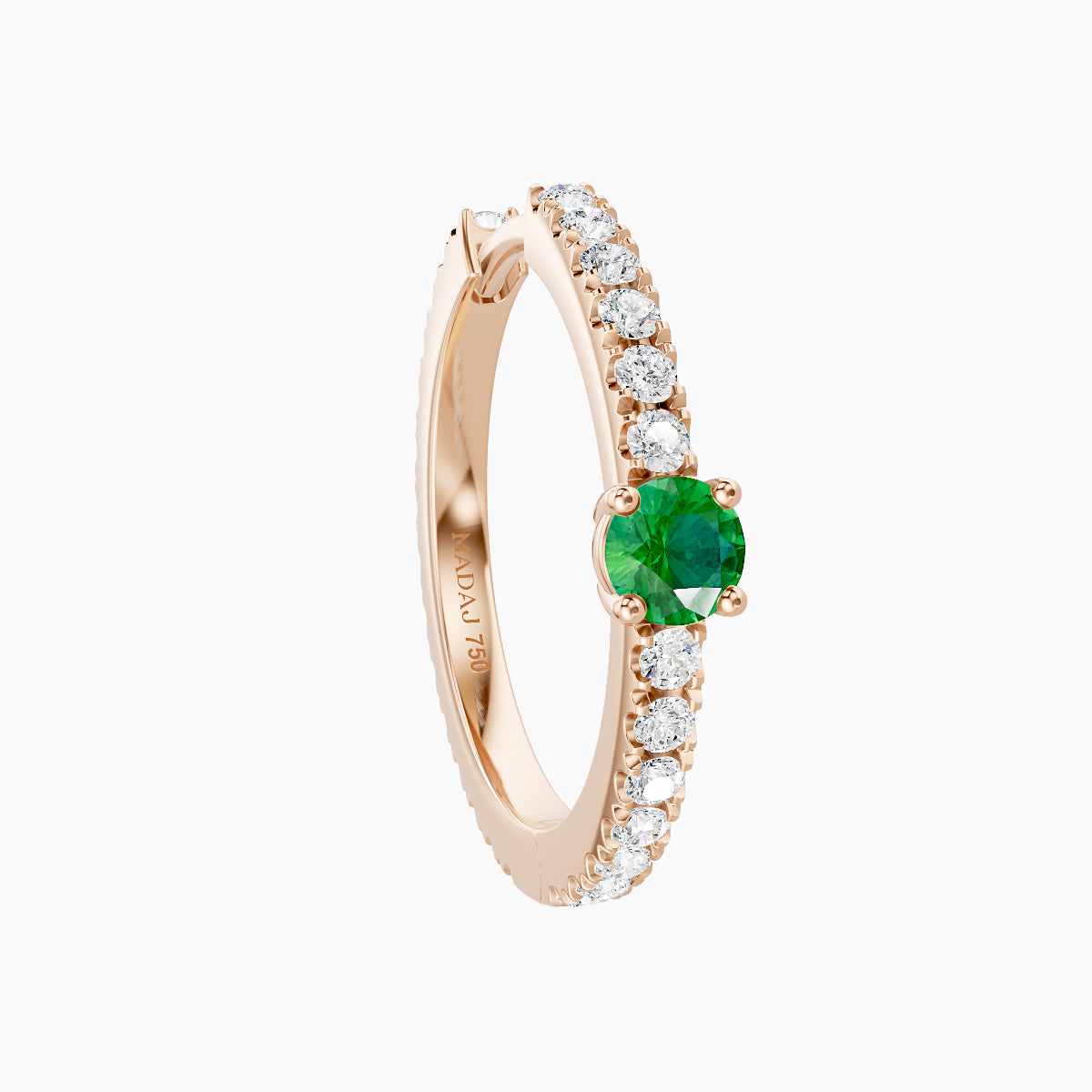 Inanna | 18k Rose Gold 11 mm Round Emerald & Diamond Hoop Piercing