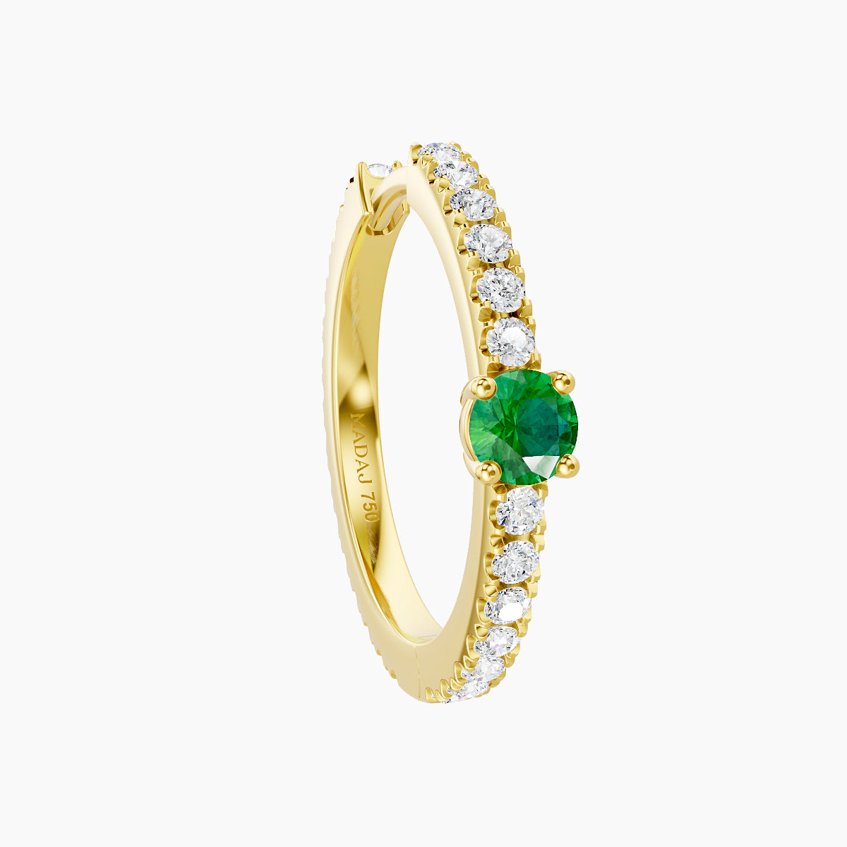 Inanna | 18k Yellow Gold 11 mm Round Emerald & Diamond Hoop Piercing
