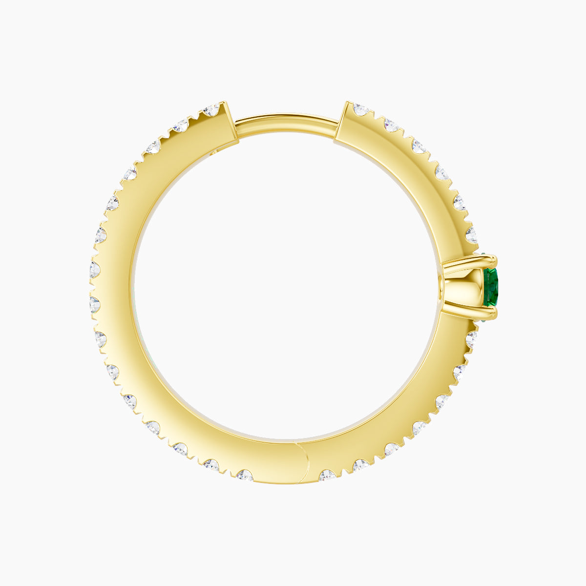 Inanna | 18k Yellow Gold 11 mm Round Emerald & Diamond Hoop Piercing
