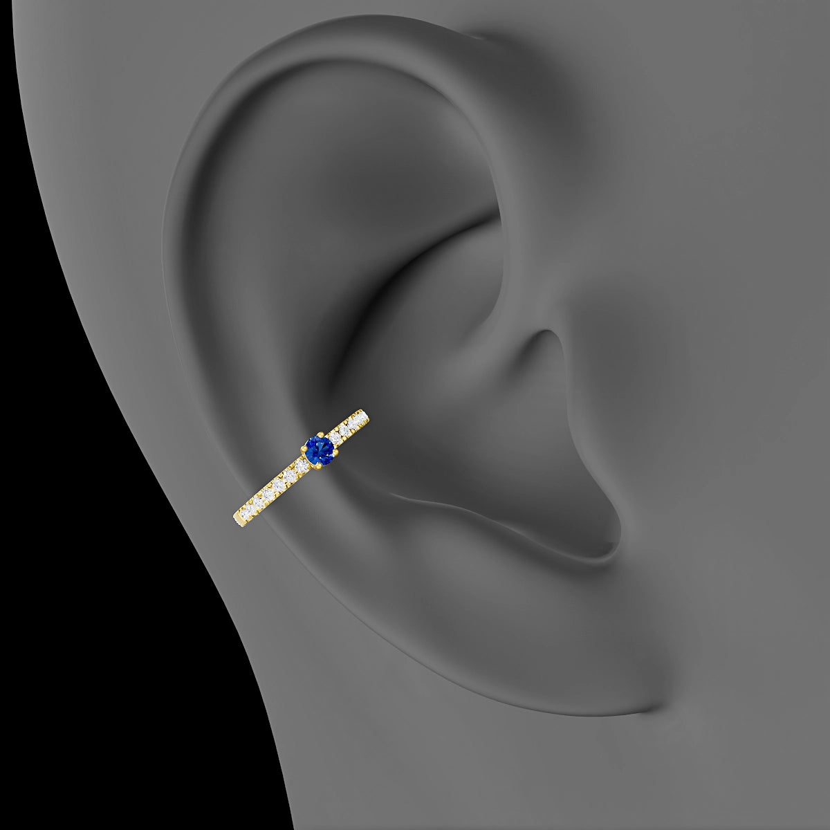 Inanna | 18k Yellow Gold 11 mm Round Sapphire & Diamond Hoop Piercing