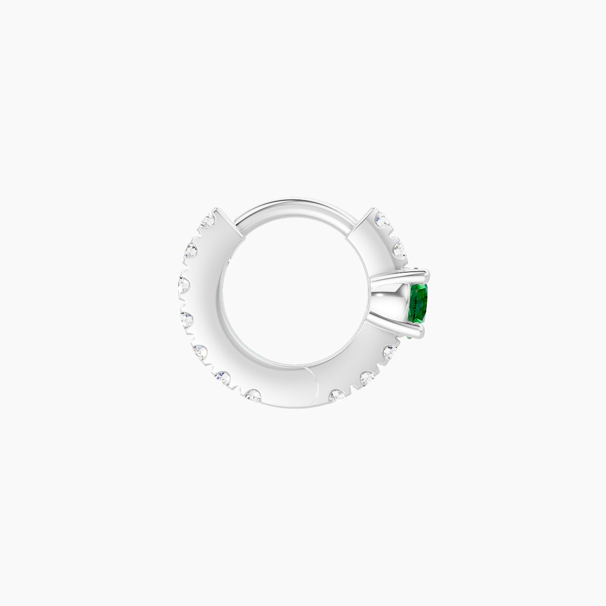 Inanna | 18k White Gold 5 mm Round Emerald & Diamond Hoop Piercing