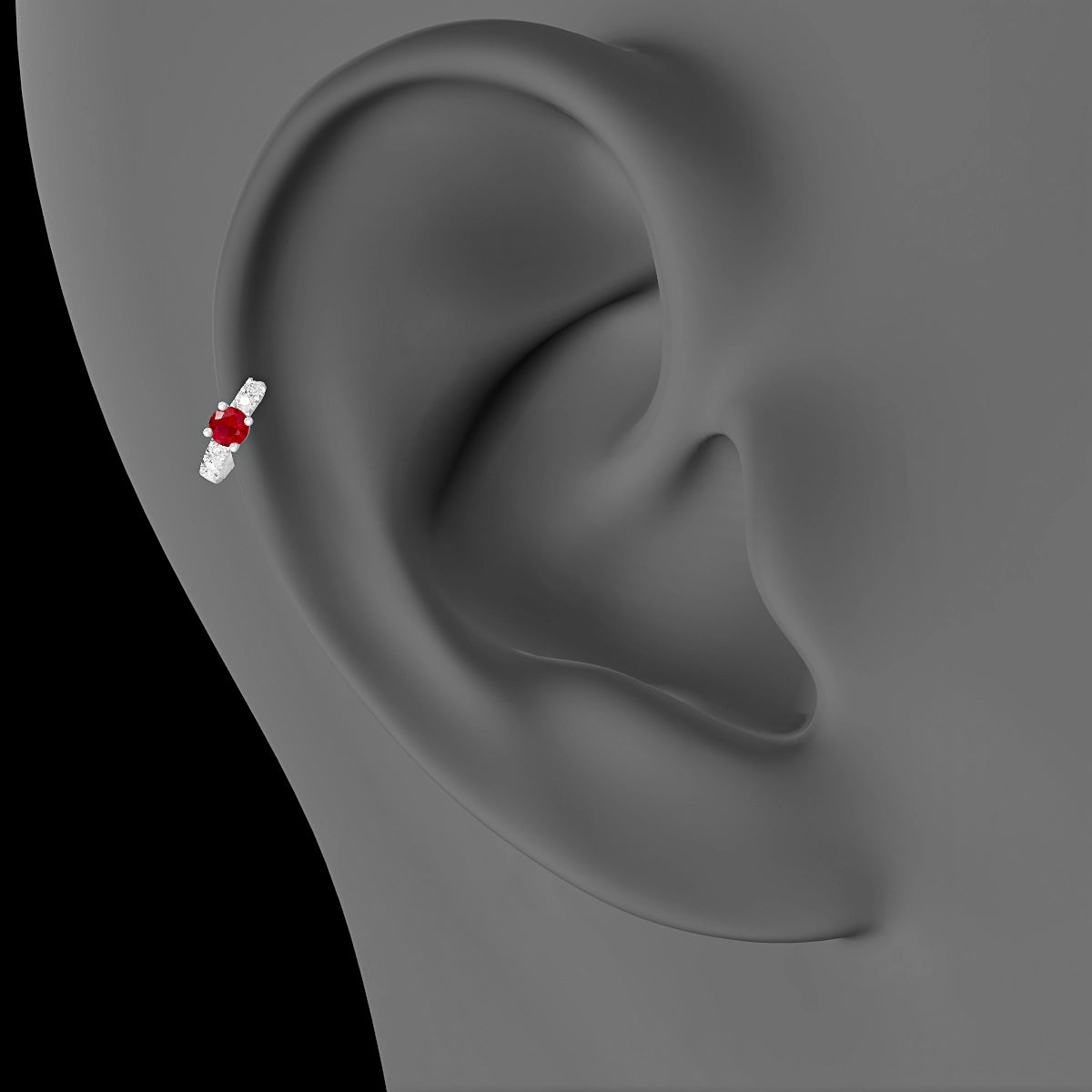 Inanna | 18k White Gold 5 mm Round Ruby & Diamond Hoop Piercing
