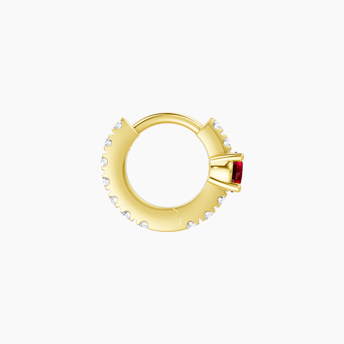 Inanna | 18k Yellow Gold 5 mm Round Ruby & Diamond Hoop Piercing