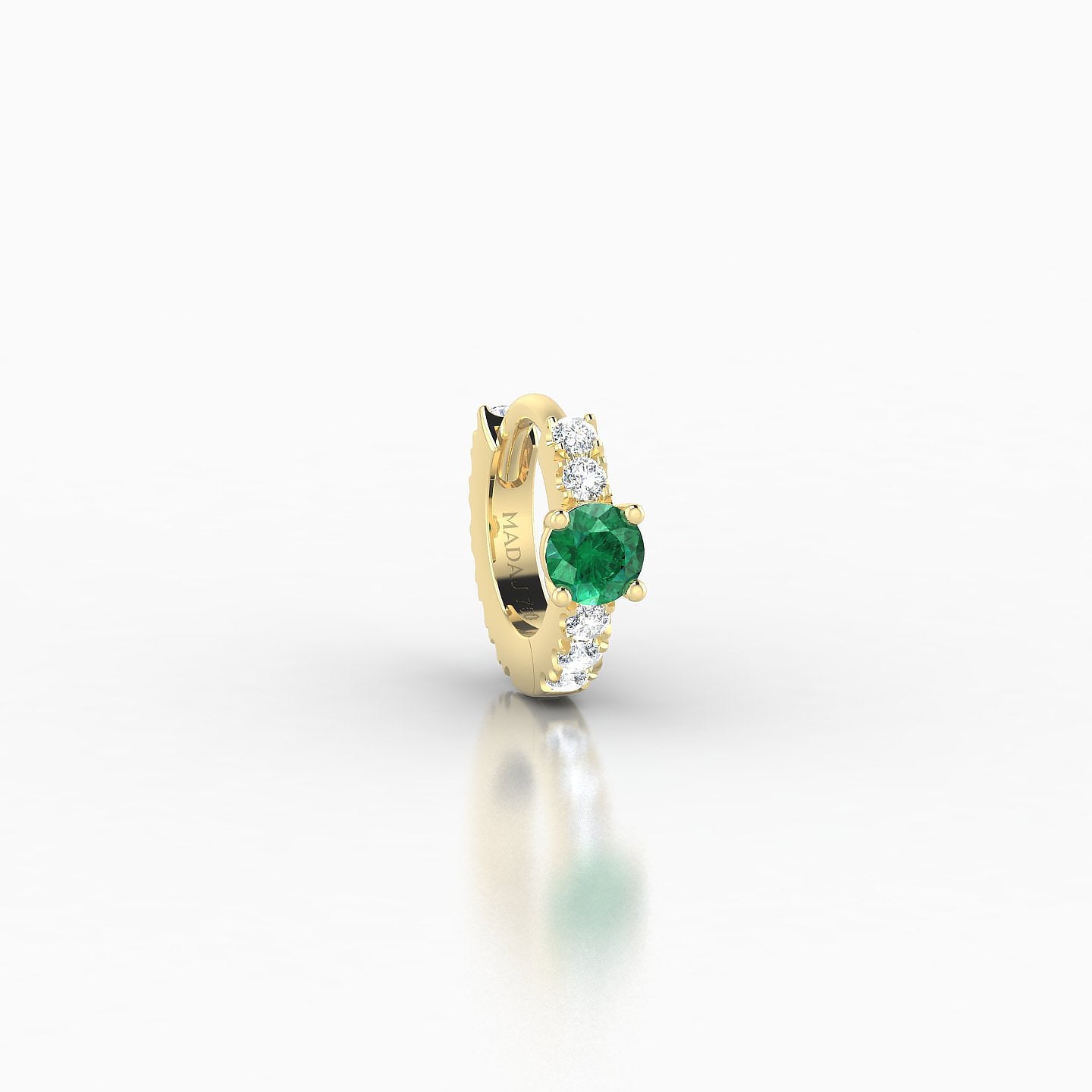 Inanna | 18k Yellow Gold 5 mm Round Emerald & Diamond Hoop Piercing