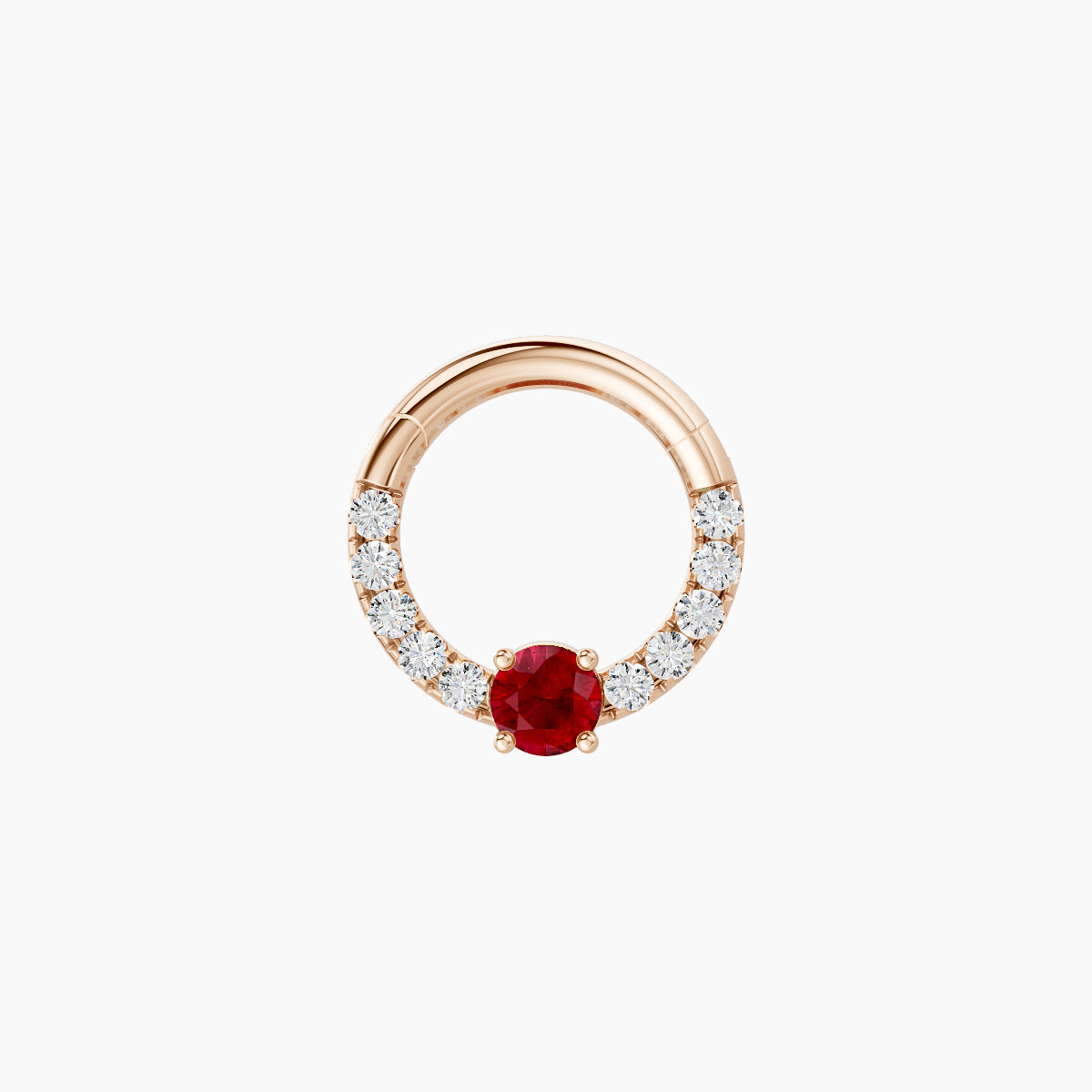 Inanna | 18k Rose Gold 6.5 mm Round Ruby & Diamond Daith Piercing