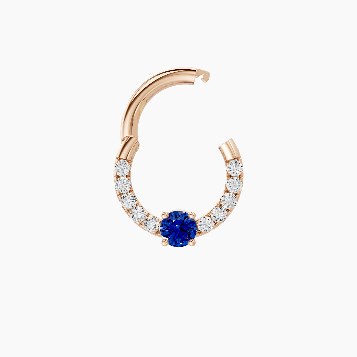 Inanna | 18k Rose Gold 6.5 mm Round Sapphire & Diamond Daith Piercing