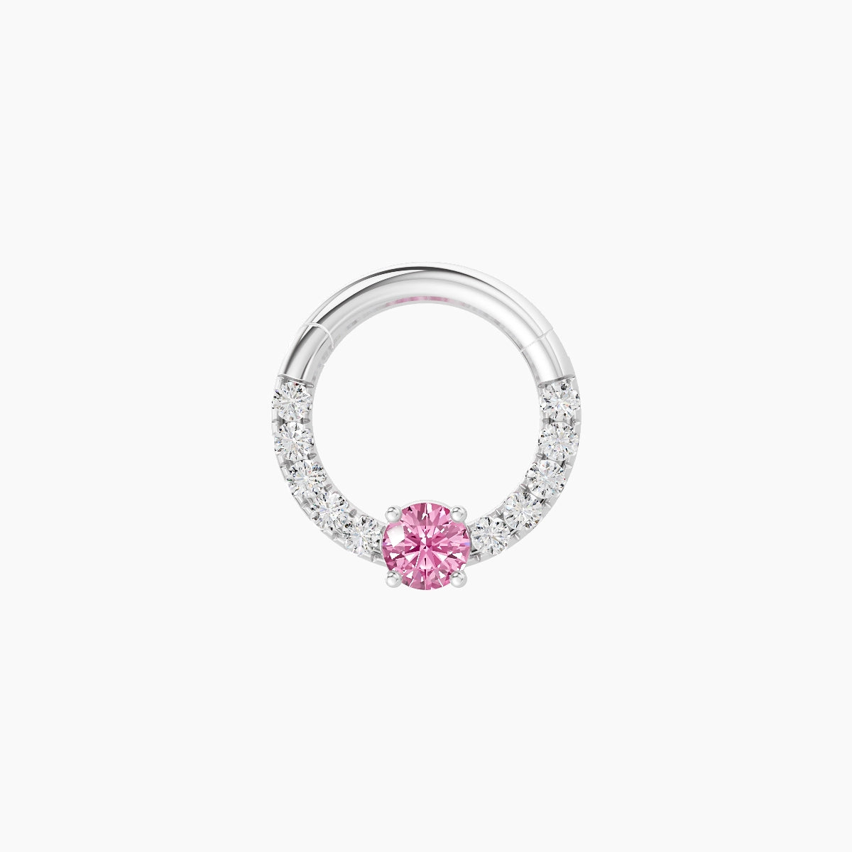 Inanna | 18k White Gold 6.5 mm Round Pink Sapphire & Diamond Daith Piercing