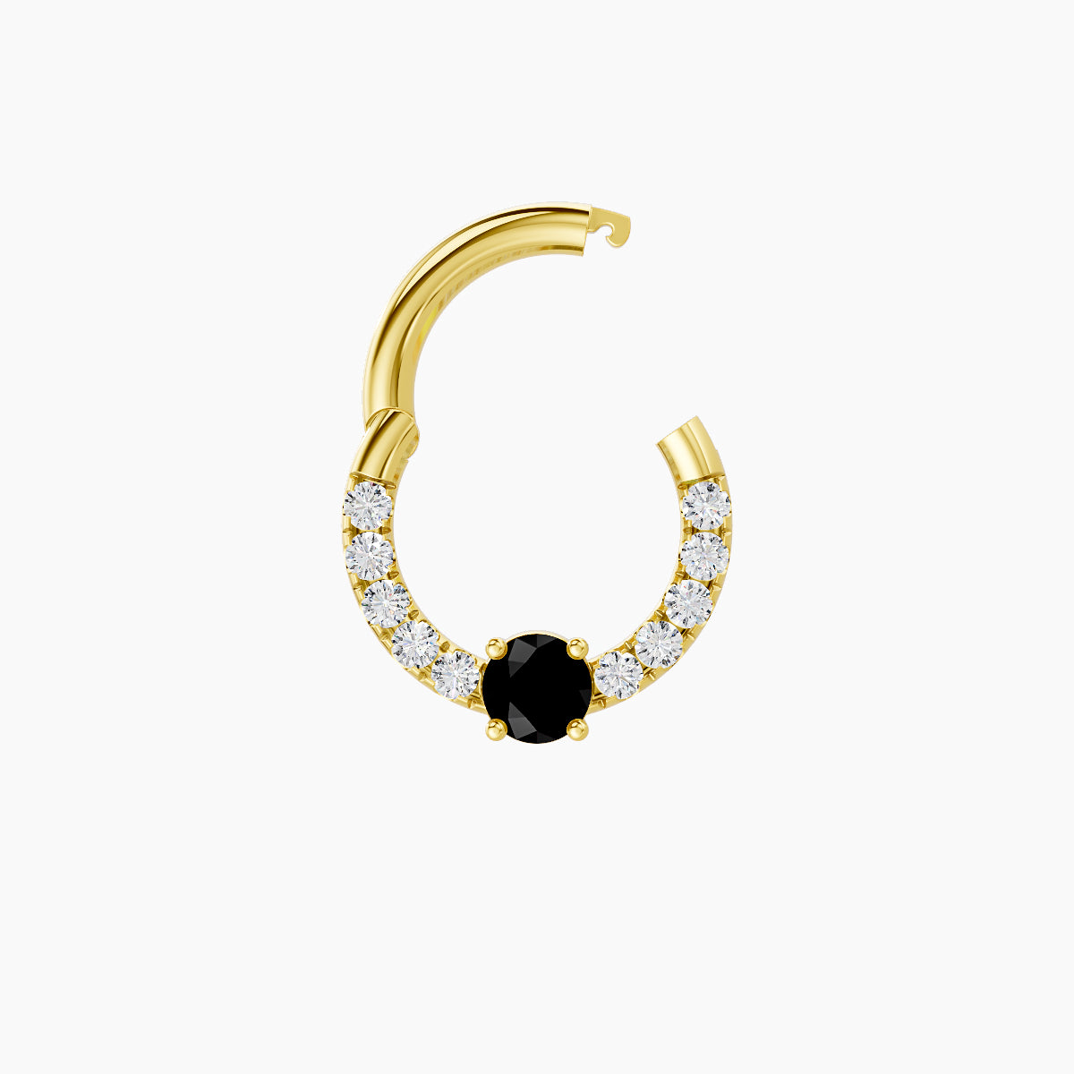 Inanna | 18k Yellow Gold 6.5 mm Round Black Diamond & Diamond Daith Piercing