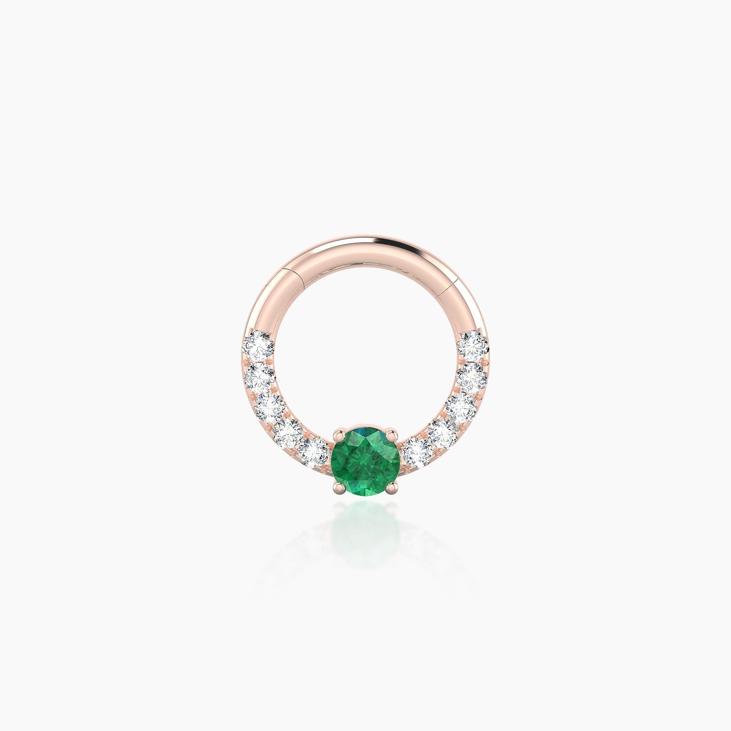 Inanna | 18k Rose Gold 6.5 mm Round Emerald & Diamond Daith Piercing