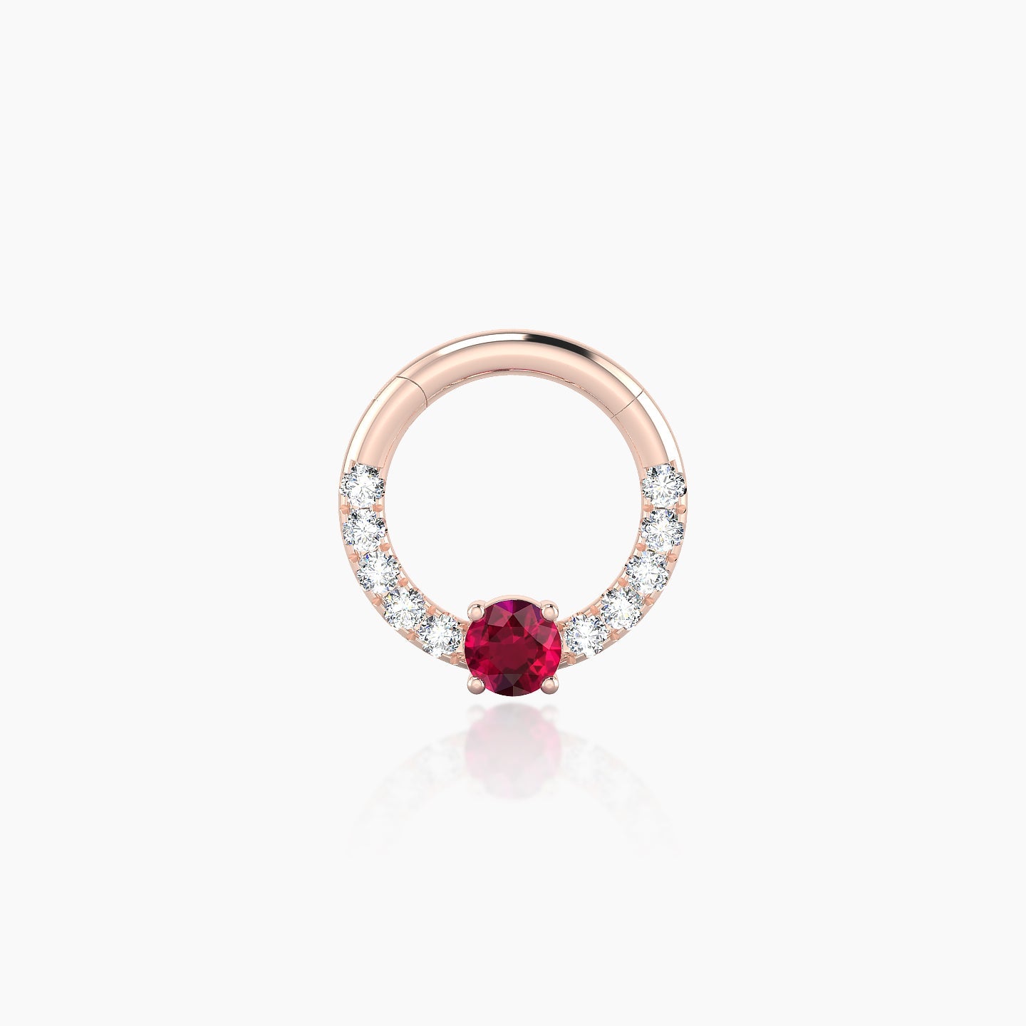 Inanna | 18k Rose Gold 6.5 mm Round Ruby & Diamond Daith Piercing