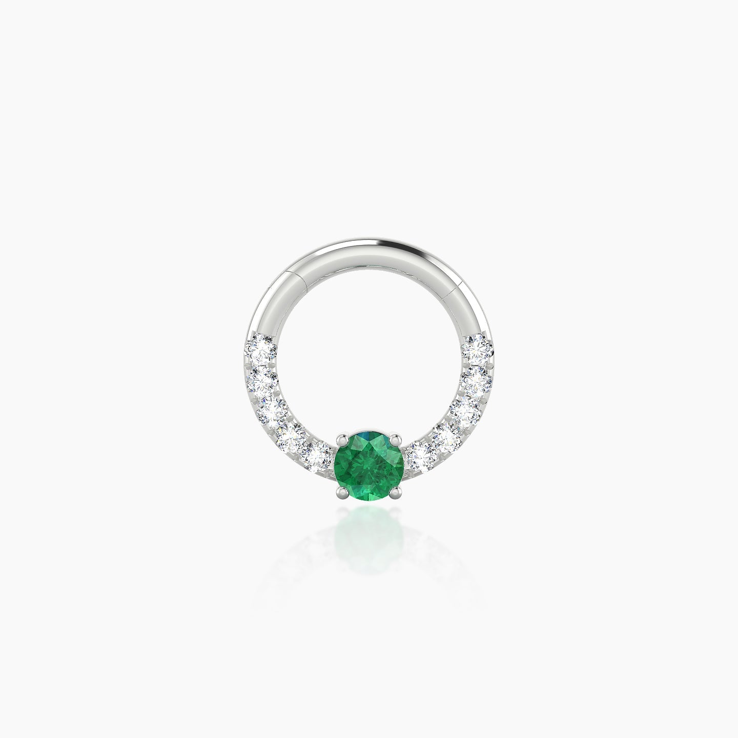 Inanna | 18k White Gold 6.5 mm Round Emerald & Diamond Daith Piercing