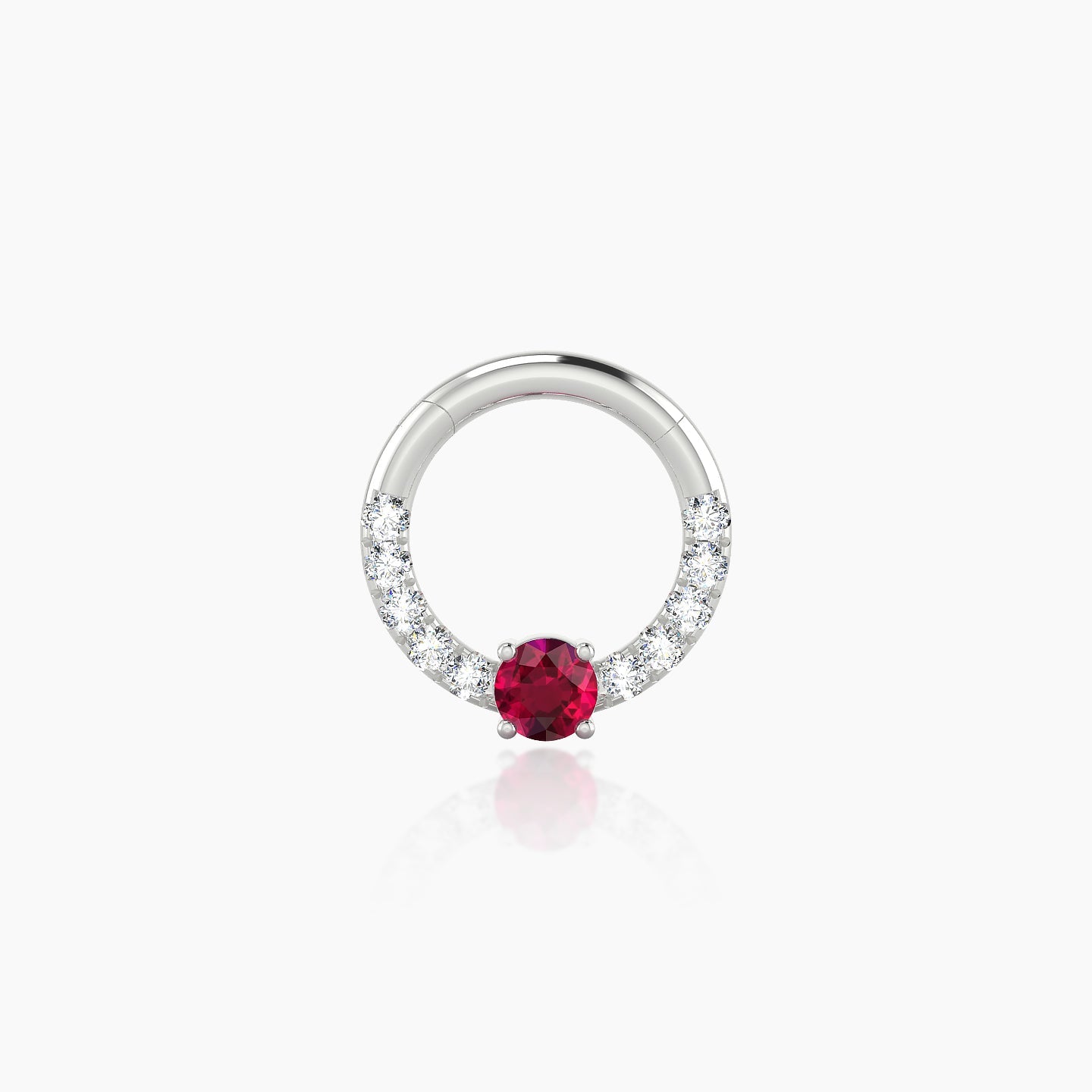 Inanna | 18k White Gold 6.5 mm Round Ruby & Diamond Daith Piercing