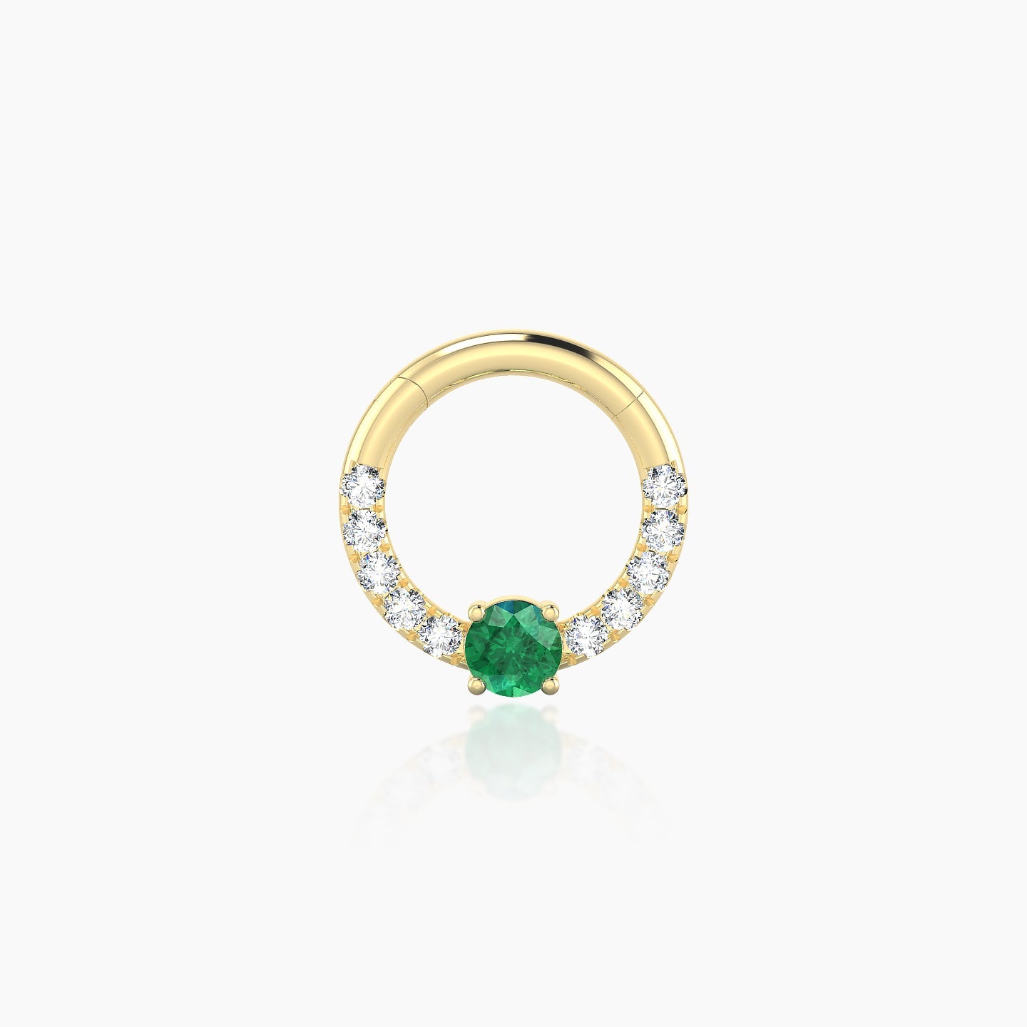 Inanna | 18k Yellow Gold 6.5 mm Round Emerald & Diamond Daith Piercing