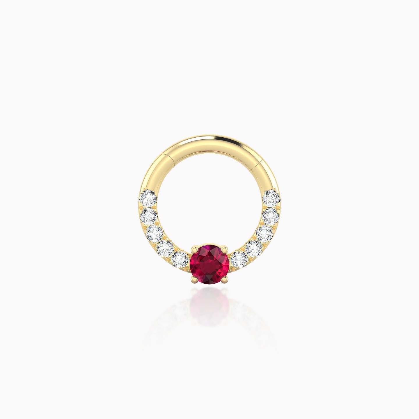 Inanna | 18k Yellow Gold 6.5 mm Round Ruby & Diamond Daith Piercing