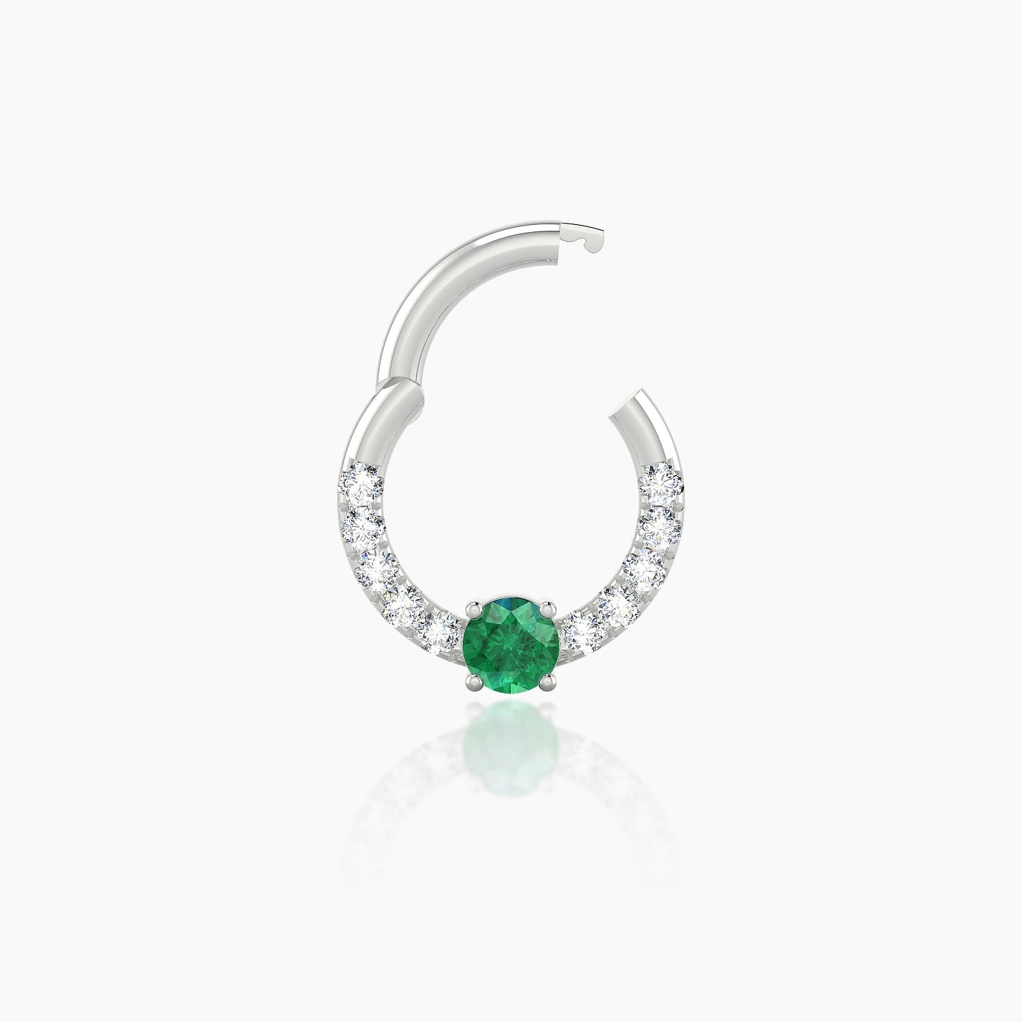 Inanna | 18k White Gold 6.5 mm Round Emerald & Diamond Daith Piercing