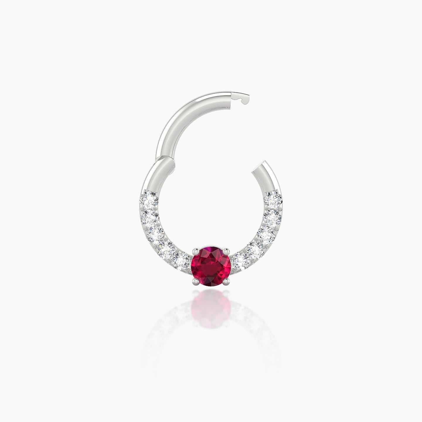 Inanna | 18k White Gold 6.5 mm Round Ruby & Diamond Daith Piercing