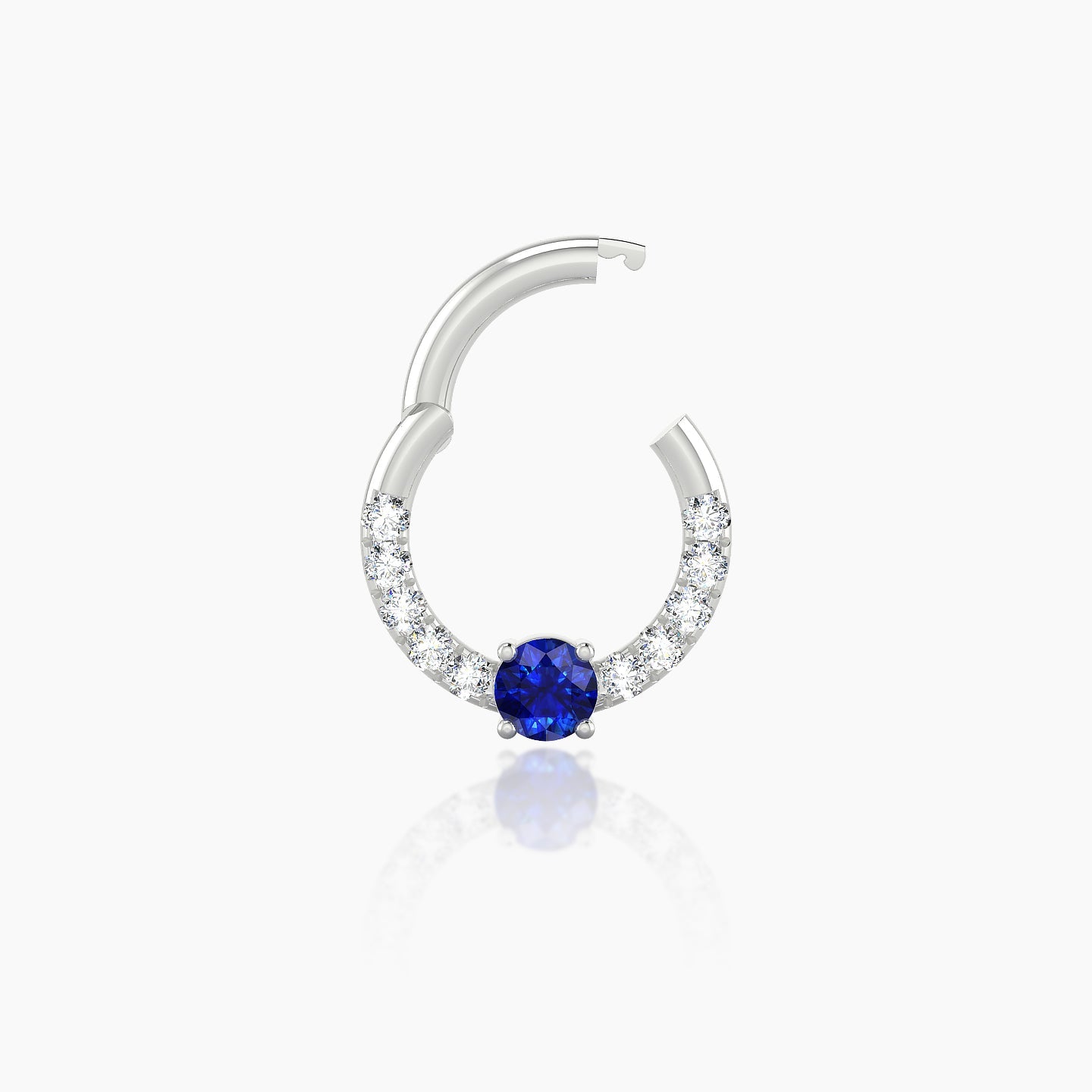 Inanna | 18k White Gold 6.5 mm Round Sapphire & Diamond Daith Piercing