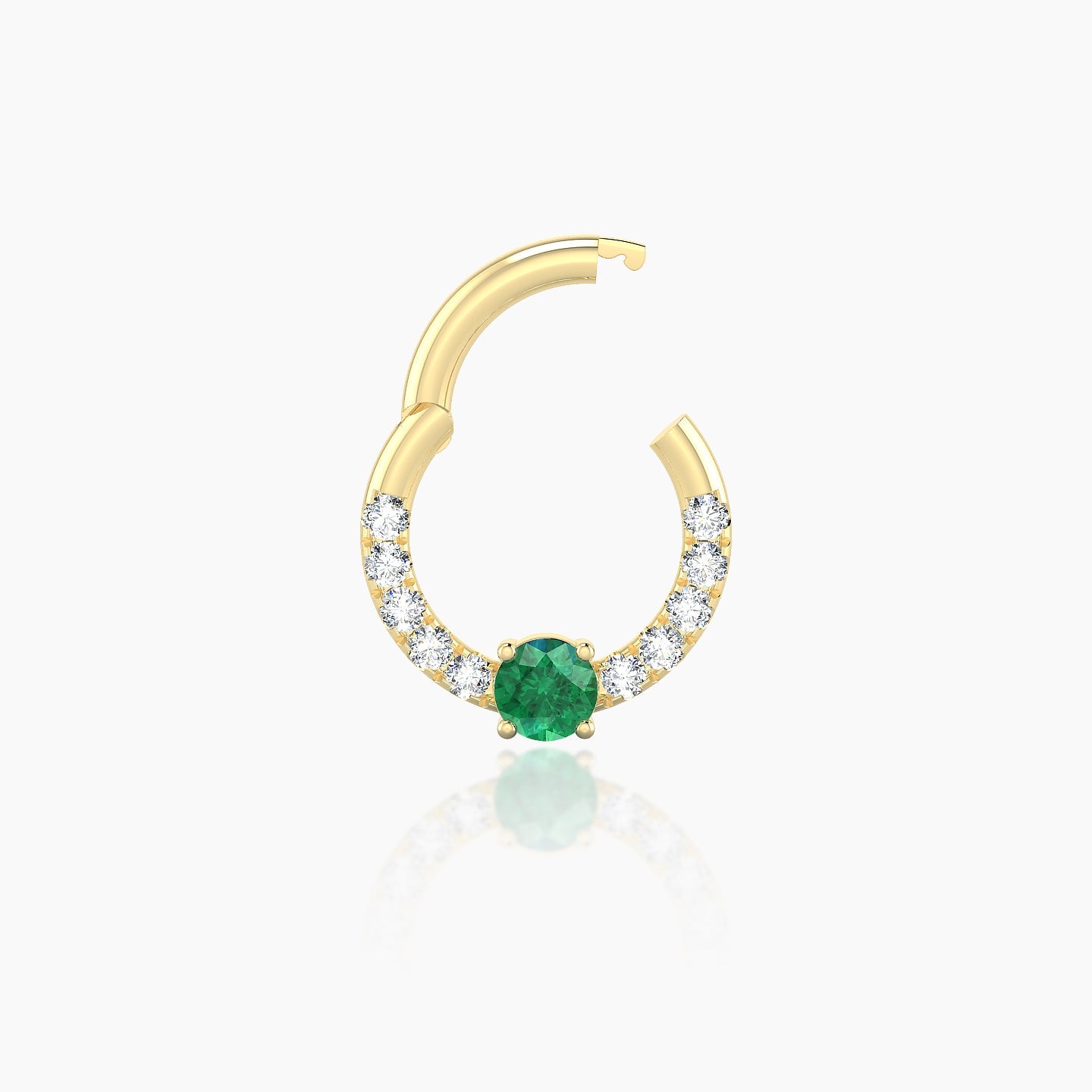 Inanna | 18k Yellow Gold 6.5 mm Round Emerald & Diamond Daith Piercing