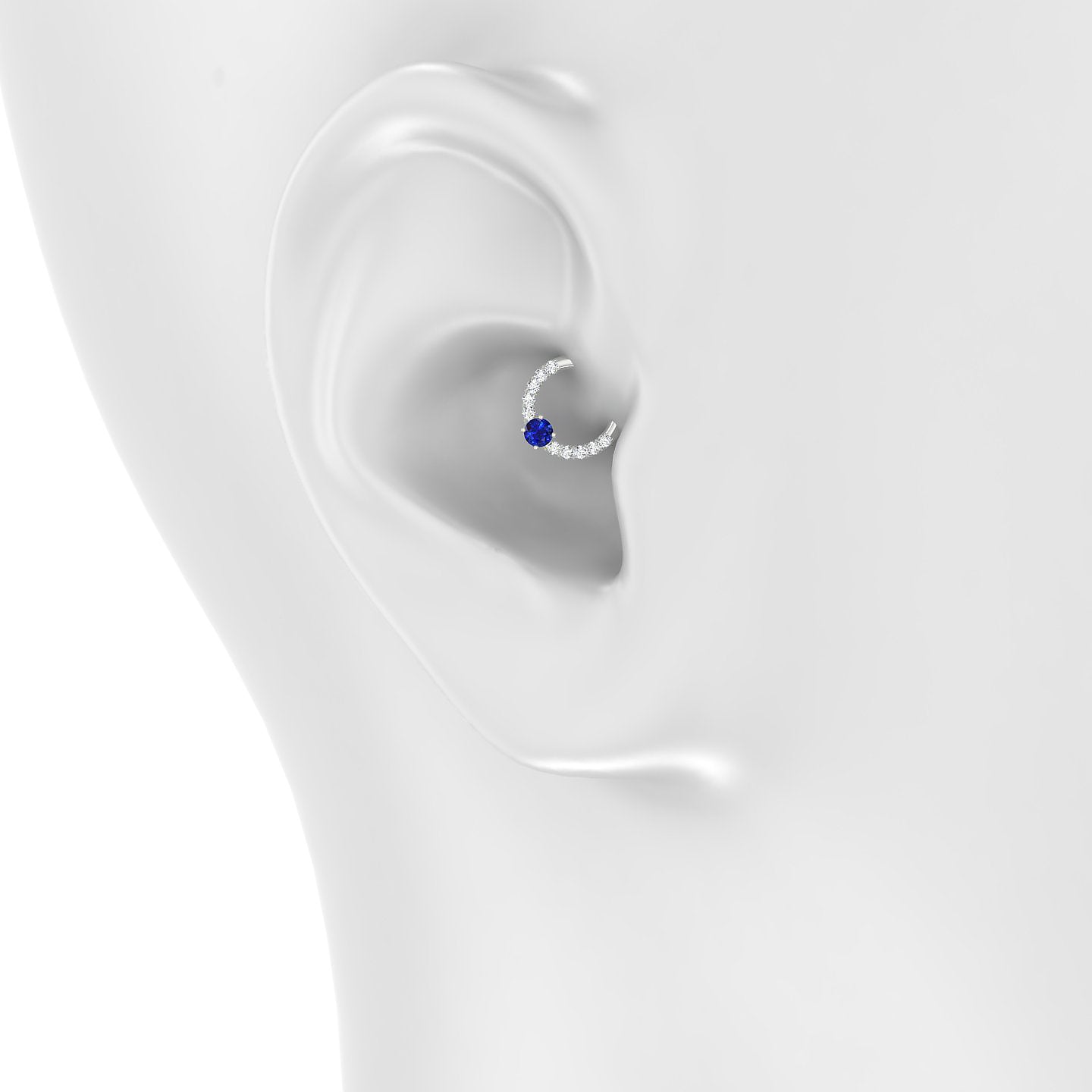 Inanna | 18k White Gold 6.5 mm Round Sapphire & Diamond Daith Piercing