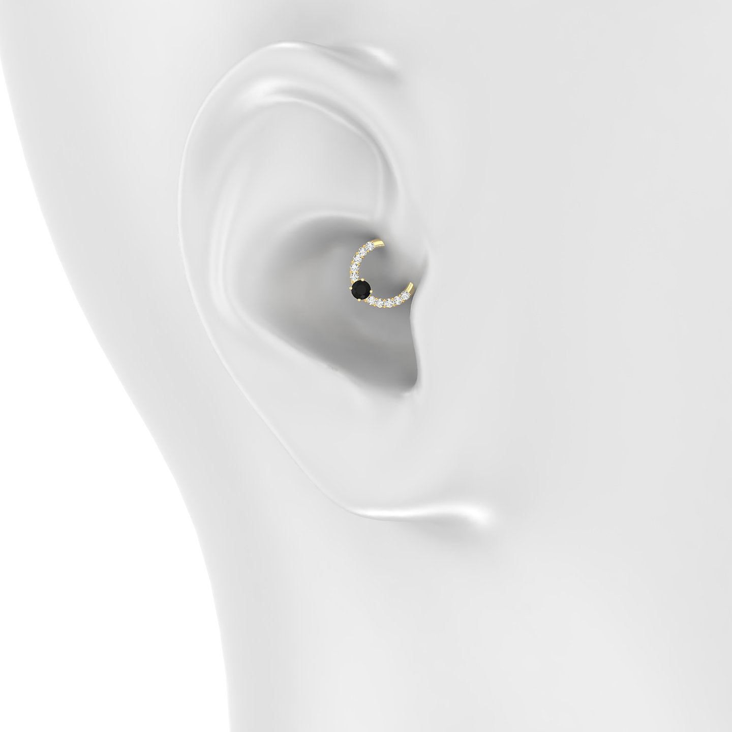 Inanna | 18k Yellow Gold 6.5 mm Round Black Diamond & Diamond Daith Piercing