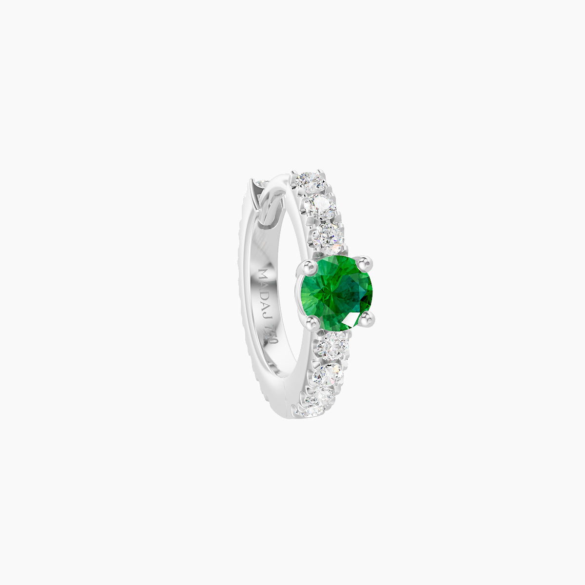 Inanna | 18k White Gold 6.5 mm Round Emerald & Diamond Hoop Piercing