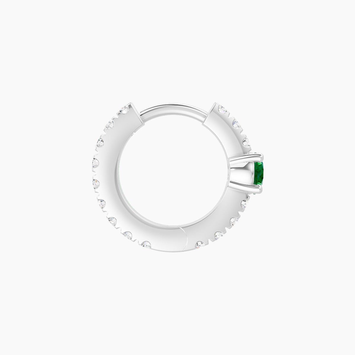 Inanna | 18k White Gold 6.5 mm Round Emerald & Diamond Hoop Piercing