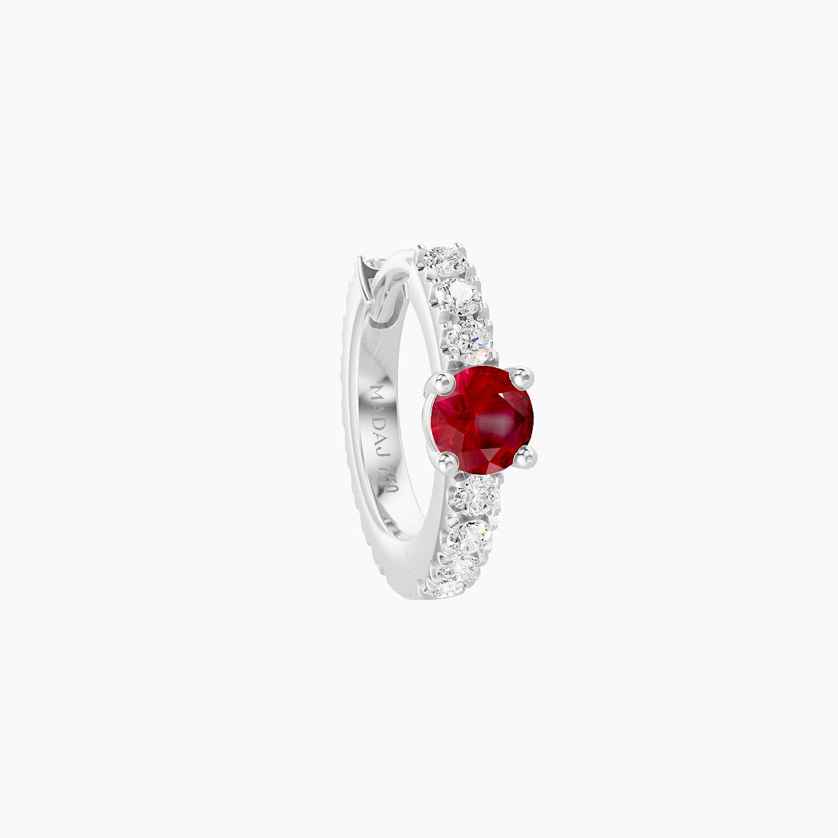 Inanna | 18k White Gold 6.5 mm Round Ruby & Diamond Hoop Piercing