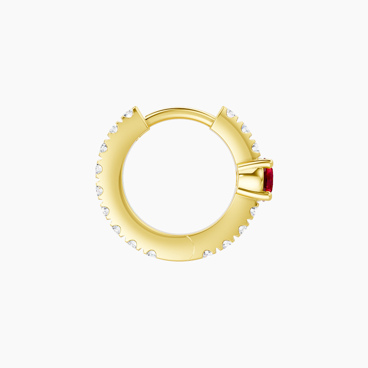 Inanna | 18k Yellow Gold 6.5 mm Round Ruby & Diamond Hoop Piercing