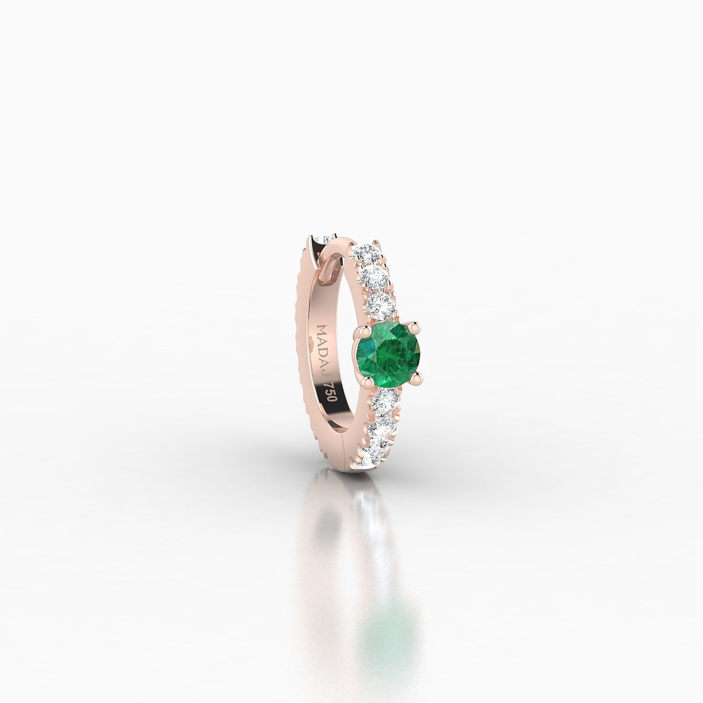 Inanna | 18k Rose Gold 6.5 mm Round Emerald & Diamond Hoop Piercing