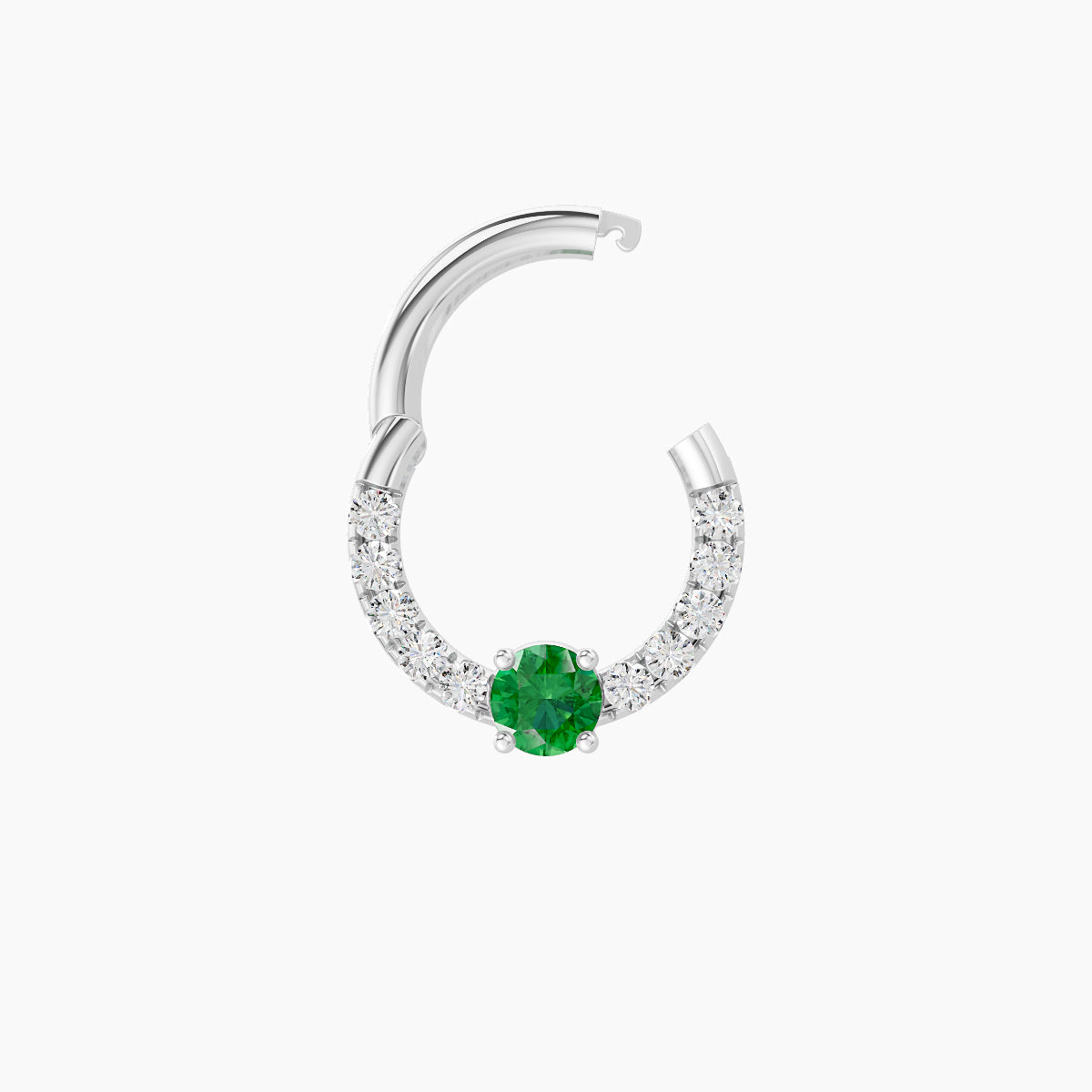 Inanna | 18k White Gold 6.5 mm Round Emerald & Diamond Septum Piercing