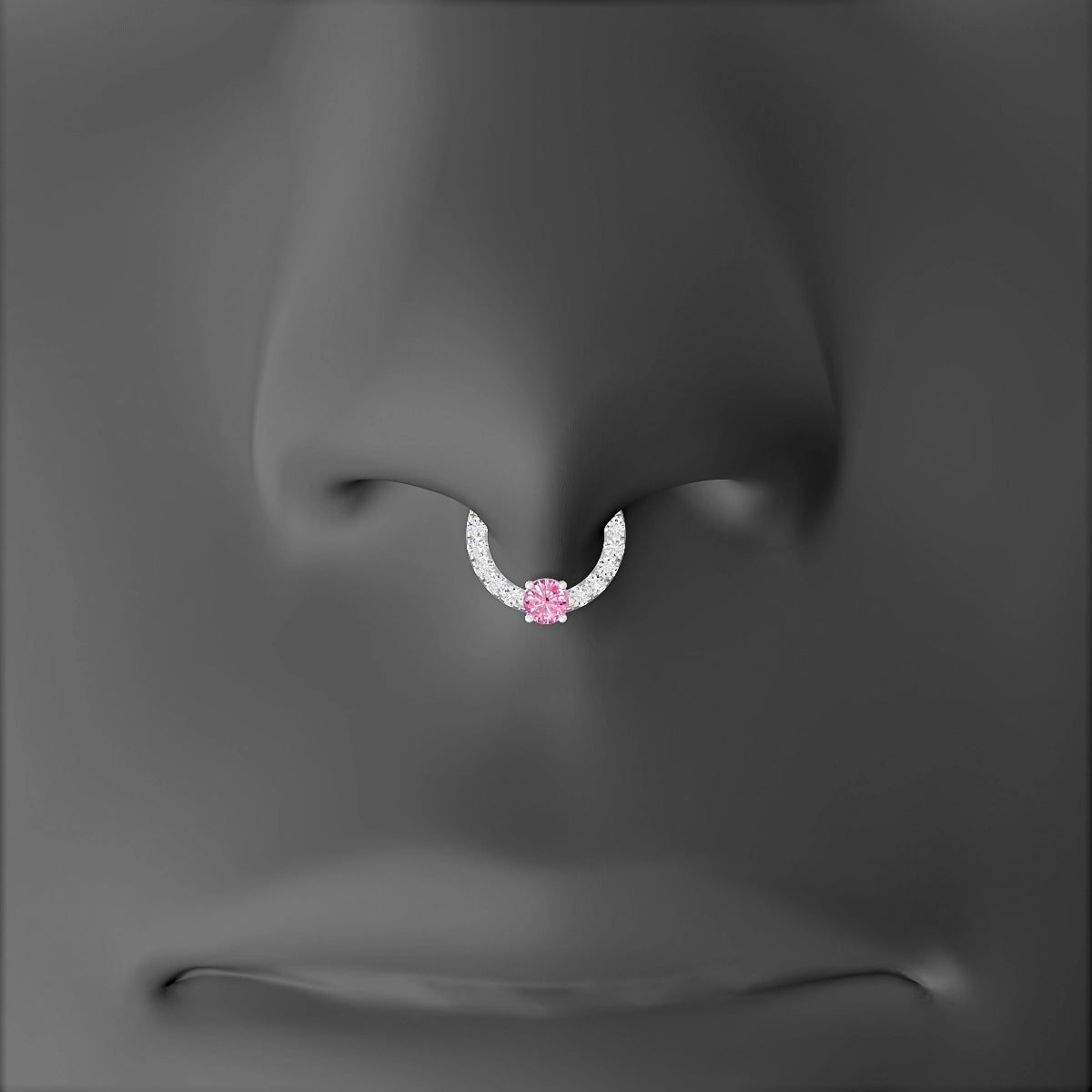 Inanna | 18k White Gold 6.5 mm Round Pink Sapphire & Diamond Septum Piercing