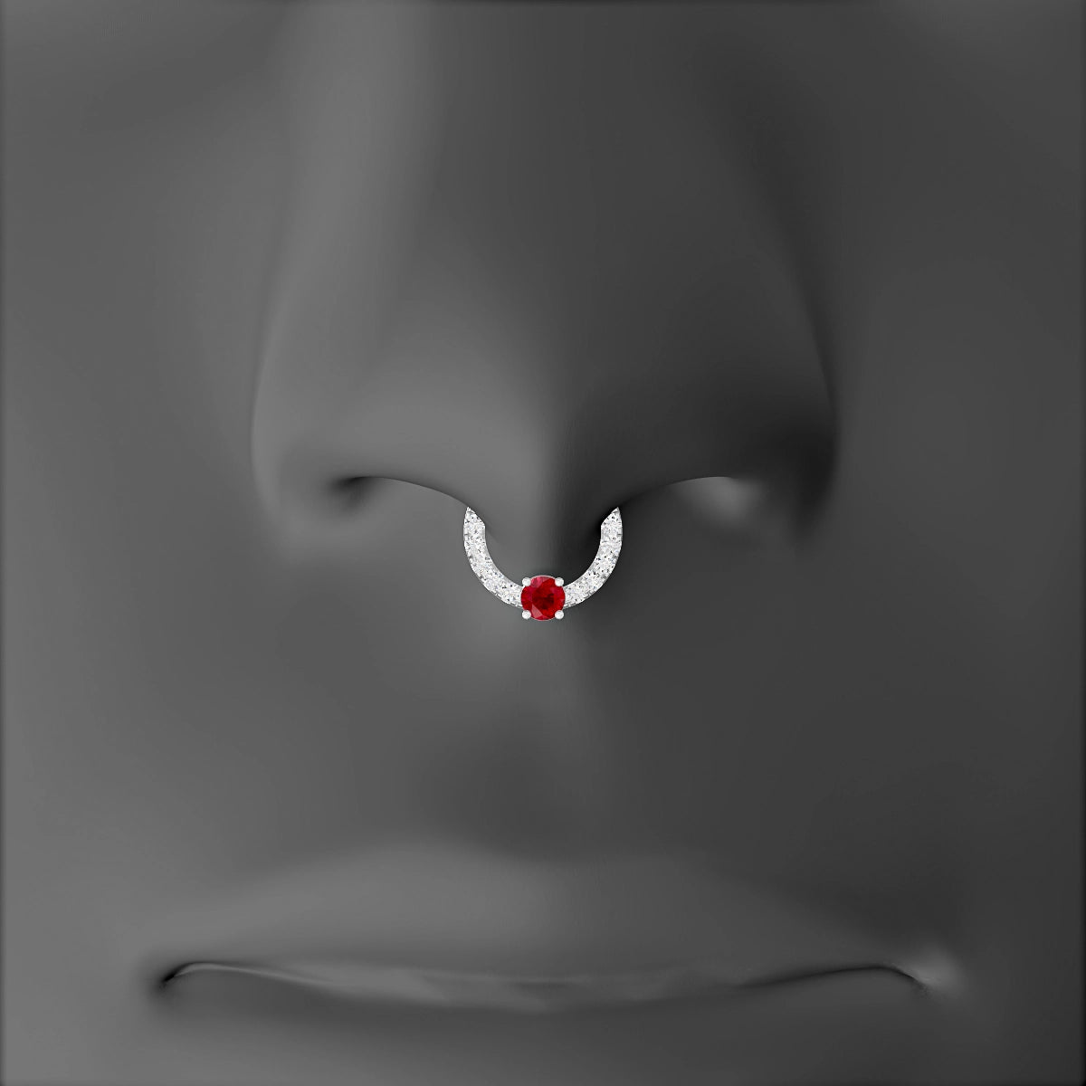 Inanna | 18k White Gold 6.5 mm Round Ruby & Diamond Septum Piercing