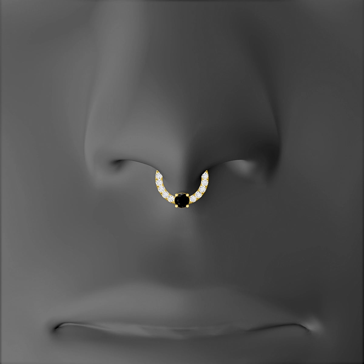 Inanna | 18k Yellow Gold 6.5 mm Round Black Diamond & Diamond Septum Piercing
