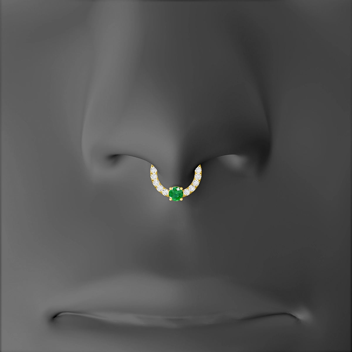 Inanna | 18k Yellow Gold 6.5 mm Round Emerald & Diamond Septum Piercing