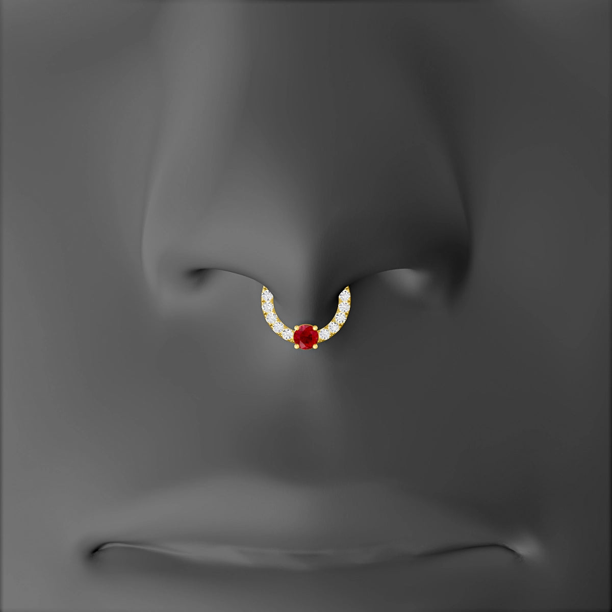 Inanna | 18k Yellow Gold 6.5 mm Round Ruby & Diamond Septum Piercing