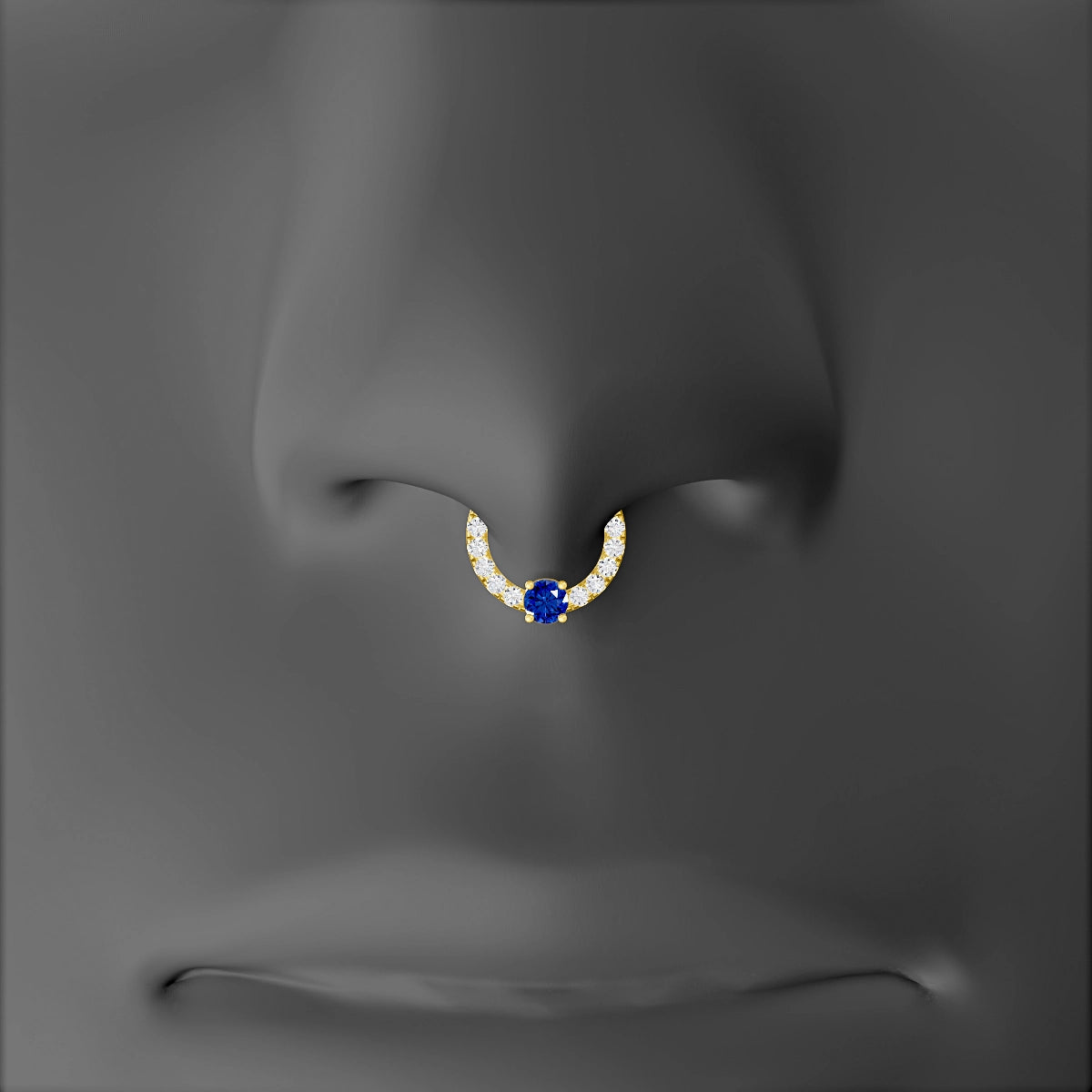 Inanna | 18k Yellow Gold 6.5 mm Round Sapphire & Diamond Septum Piercing