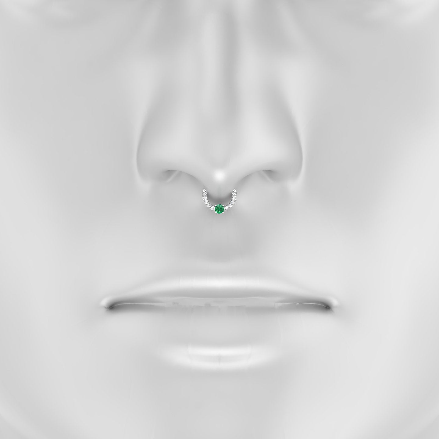 Inanna | 18k White Gold 6.5 mm Round Emerald & Diamond Septum Piercing