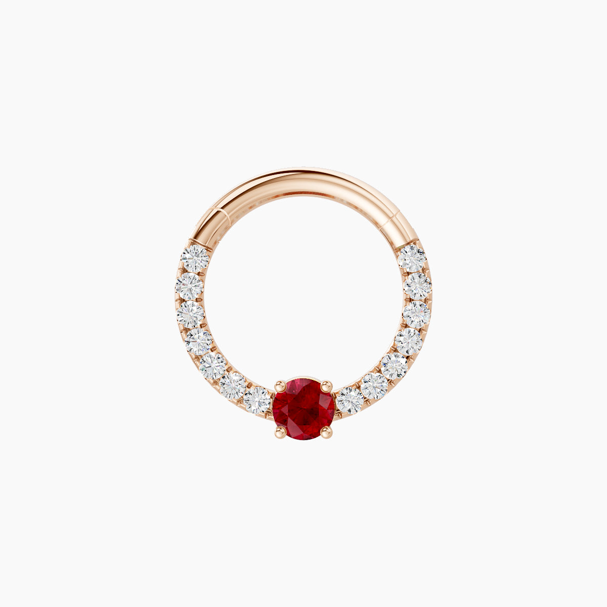 Inanna | 18k Rose Gold 8 mm Round Ruby & Diamond Daith Piercing