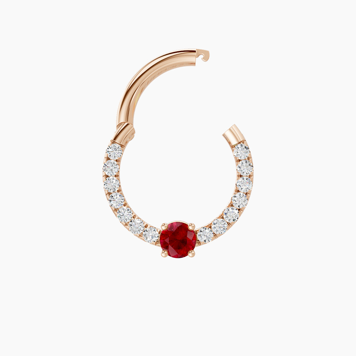 Inanna | 18k Rose Gold 8 mm Round Ruby & Diamond Daith Piercing