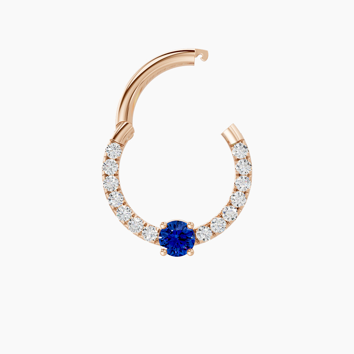 Inanna | 18k Rose Gold 8 mm Round Sapphire & Diamond Daith Piercing