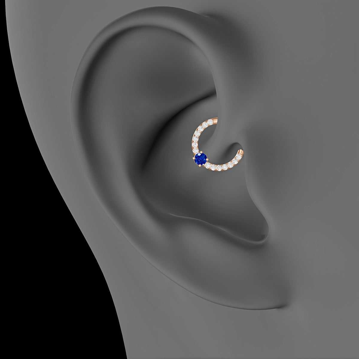 Inanna | 18k Rose Gold 8 mm Round Sapphire & Diamond Daith Piercing