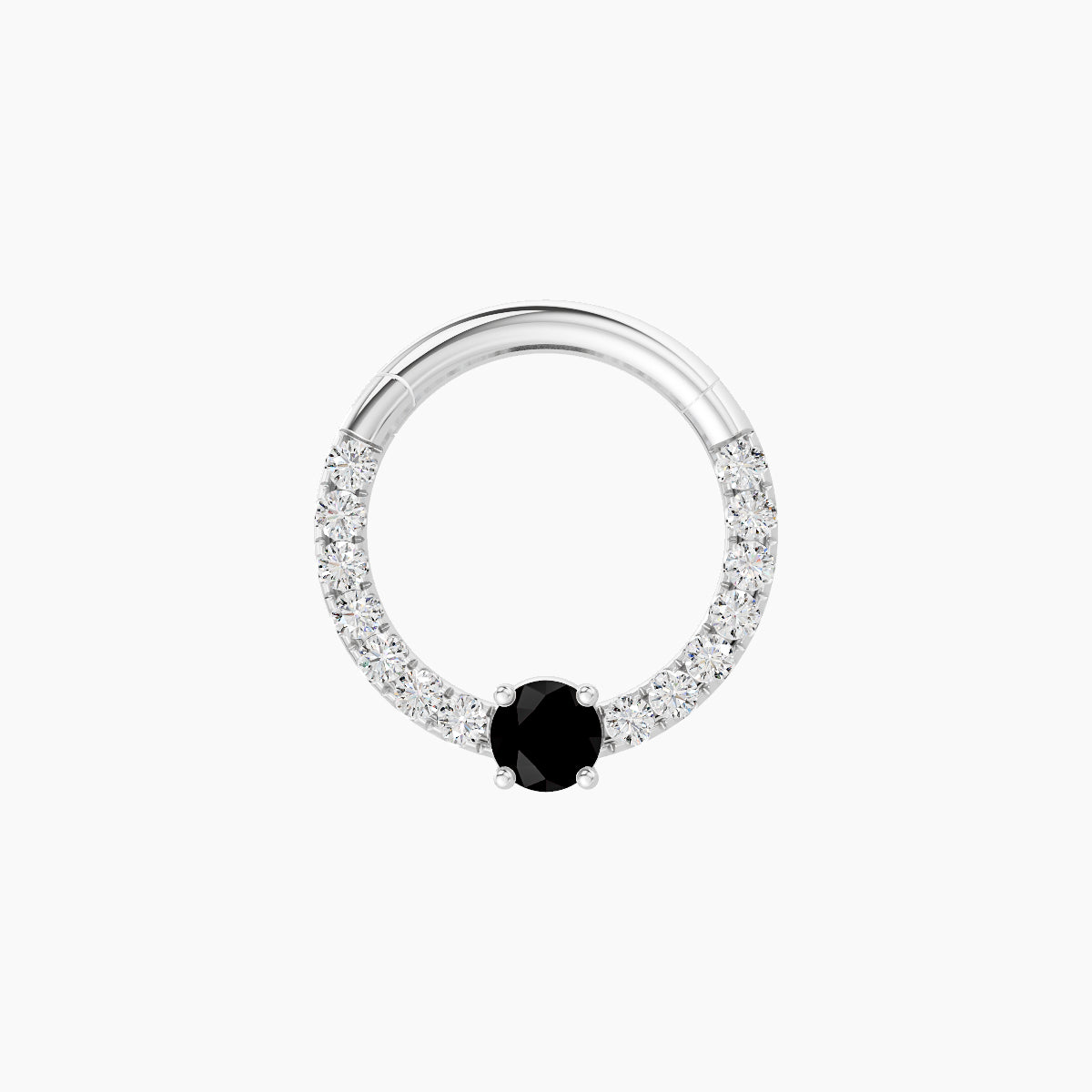 Inanna | 18k White Gold 8 mm Round Black Diamond & Diamond Daith Piercing