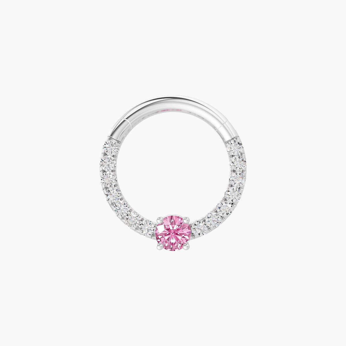 Inanna | 18k White Gold 8 mm Round Pink Sapphire & Diamond Daith Piercing